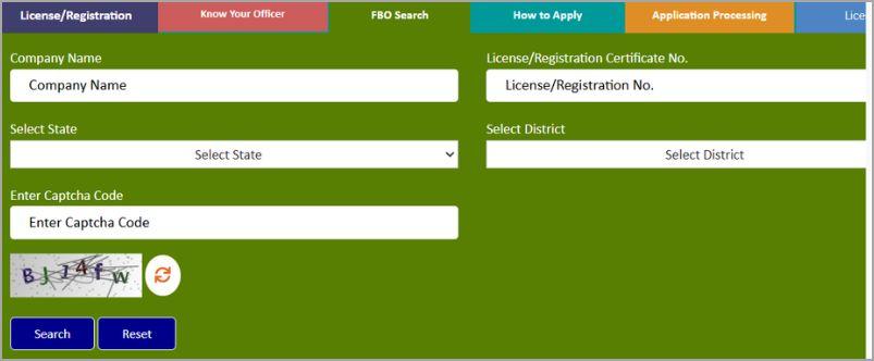 fill details to chekc fssai license details
